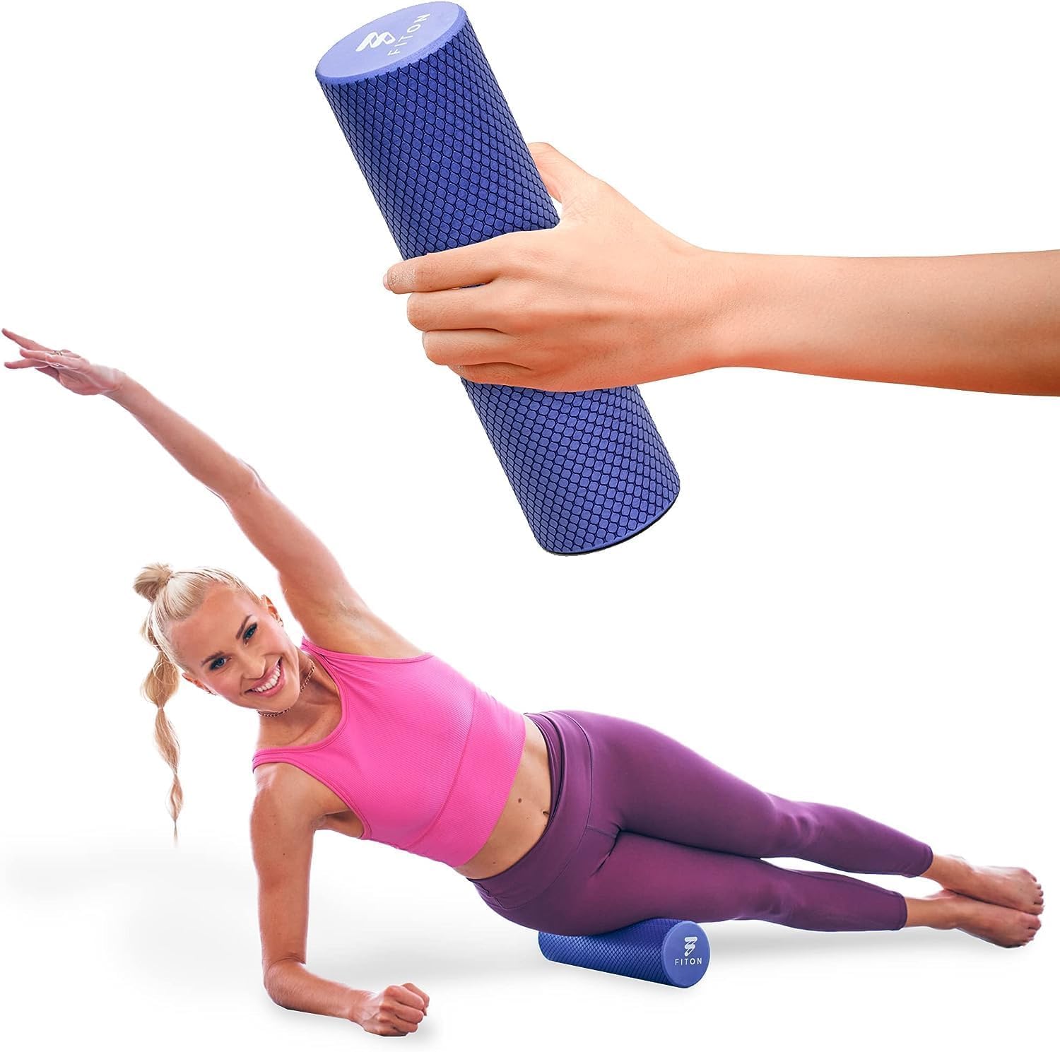 A woman using a smooth foam roller for exercise
